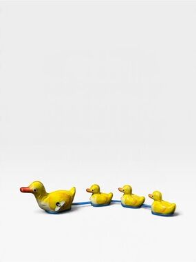 Schylling Tin Wind-Up Duck Family Toy Yellow Mama & 3 Ducklings